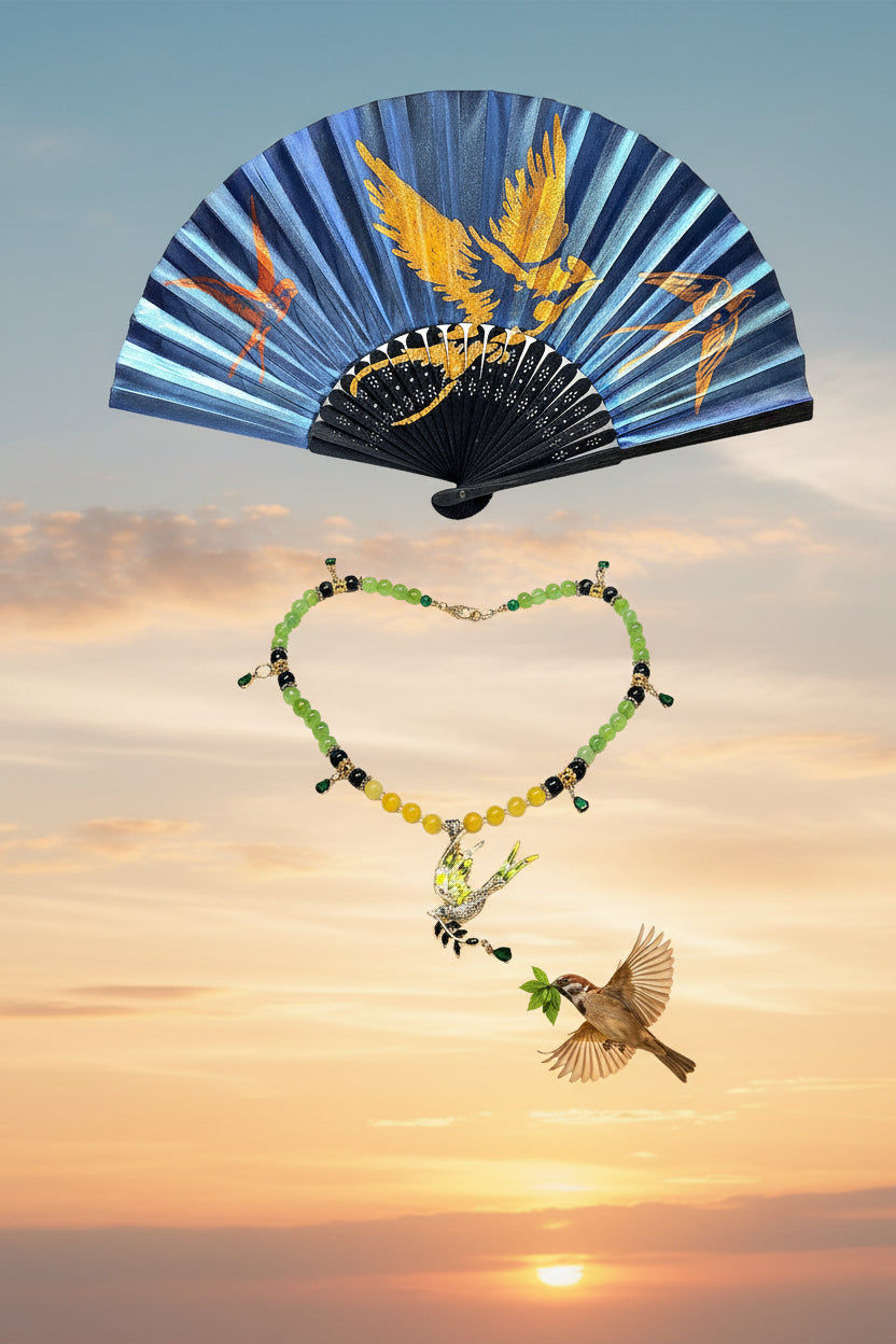 Sparrow – Necklace & Hand Fan Set