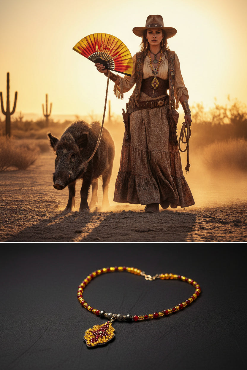 Queen "B" – Statement Necklace & Hand Fan Set