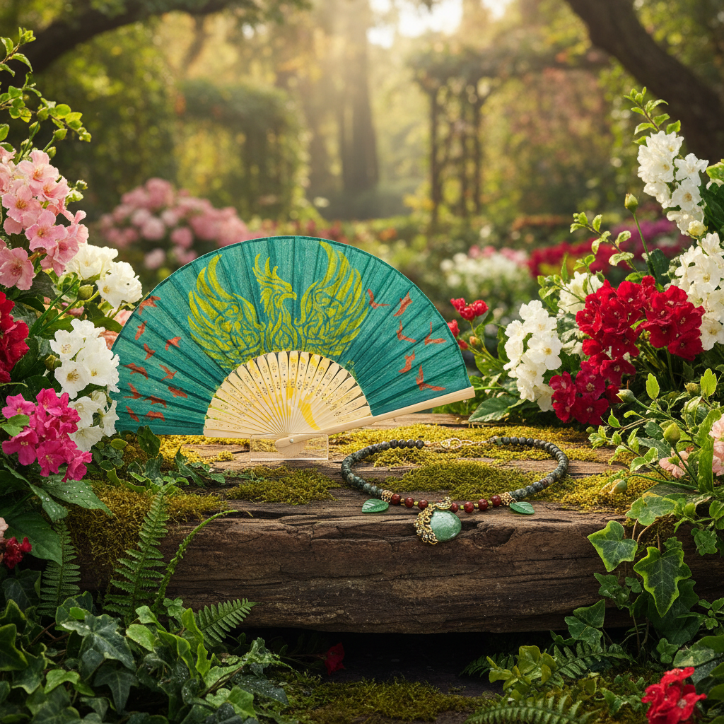 Peacock Garden Necklace and Fan